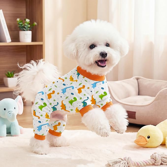 Dog Pajamas for Small Medium Dogs Pjs Orange Dinosaurs Dog Onesie Breathable Puppy Pj Pet Stretchy Soft Sleepwear for Spring Summer Costume-XL