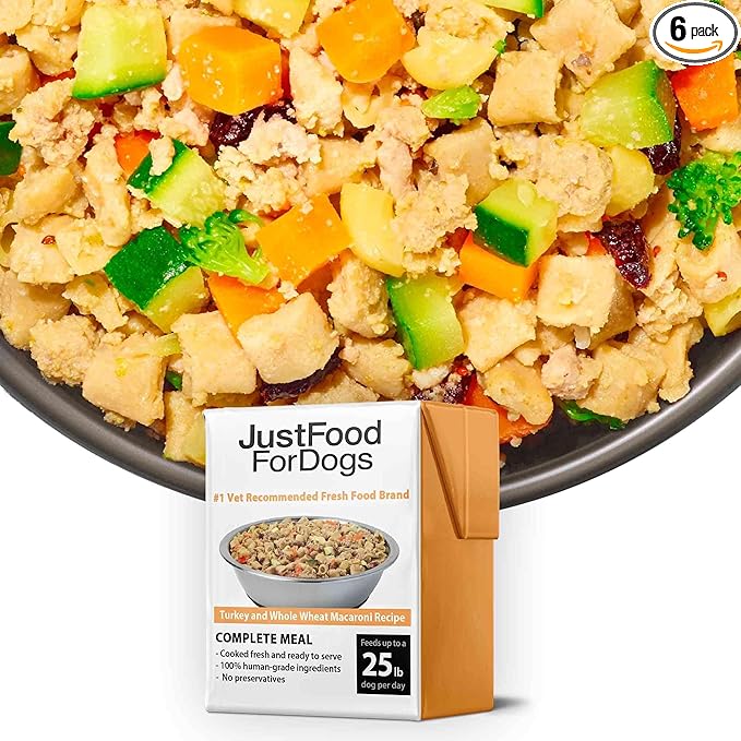 JustFoodForDogs Pantry Fresh Wet Dog Food, Complete Meal or Dog Food Topper, Turkey & Whole Wheat Macaroni Human Grade Dog Food Recipe - 12.5 oz (Pack of 6) | Fresh Pet Meal or Fresh Dog Food Topper, Human Grade Recipe Made With Whole Foods, Preservati...
