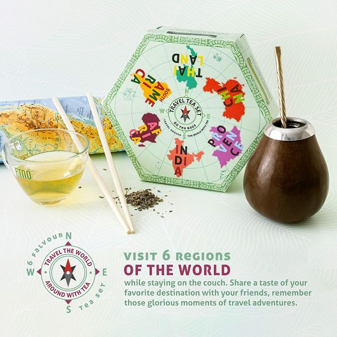 ACORUS Travel Tea Set | Round-The-World Trip of Your Dreams with Selection of Teas You Have Never Tasted Before | Assorted Tea Gift Set | Herbal and Fruit Variety Pack | 60 Tea Bags