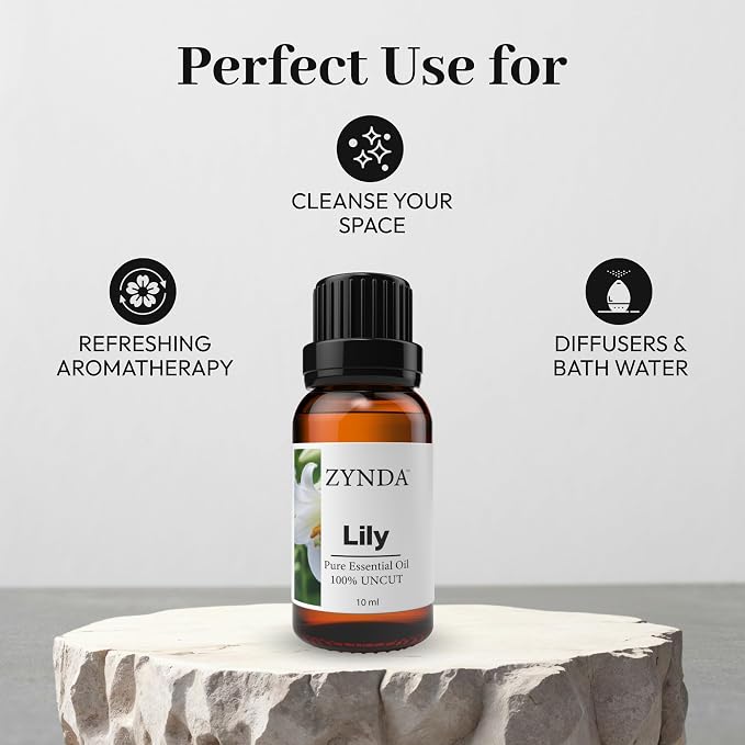 Lily Essential Oil 10ml – 100% Pure and Natural Organic Essential Oils for Aromatherapy and Massage – Premium Floral Lily Oil for Skin, Body Care, DIY Beauty, Diffuser, and Aroma Use