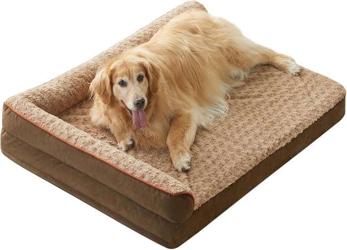 BFPETHOME Orthopedic Washable Dog Bed, Sleeping Couch for Large Senior Dogs | Deluxe Plush Rose Velvet Washable Cover, Egg Crate Foam Support, Waterproof Lining, Non-Slip Bottom, Senior Dogs