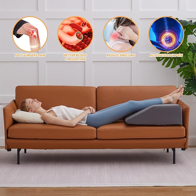 Bedluxe Leg Elevation Pillows, Leg Pillows for Sleeping, Cooling Gel Memory Foam Top, Wedge Pillow for Legs, Leg Wedges for Circulation, Swelling, After Surgery - Removable Cover (6 Inch, Dark Grey)