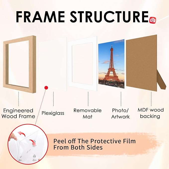 10 Pack Natural Picture Frames Collage Wall Decor for Mounting or Tabletop Display, Gallery Wall Frame Set with Two 8x10 Natural Frames, Four 5x7 and Four 4x6 Frames, Multi-Pack Photo Frame Set