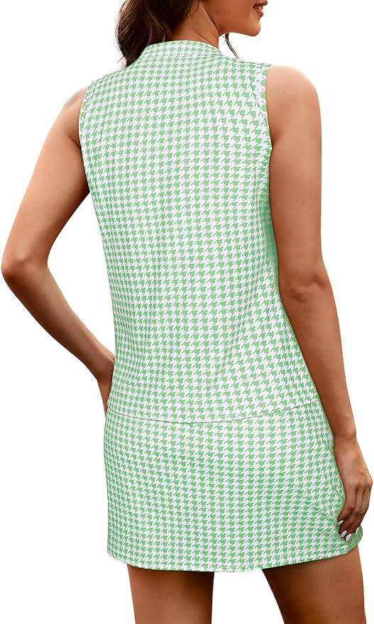 Koscacy Women's Tennis Skort Set Zip Up Tank Top 2 Piece Summer Outfit