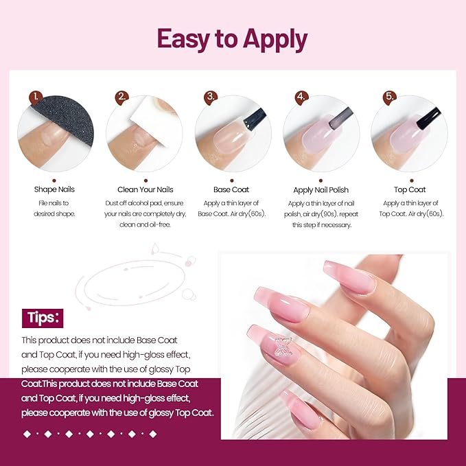 Jelly Nail Polish Set 6 Colors White Pale Red Soft Pink Natural Nude Pale Purple Fresh Pink Purple All Seasons Neutral Color Quick Dry Nail Polish Set for Women Salon DIY Nail Art