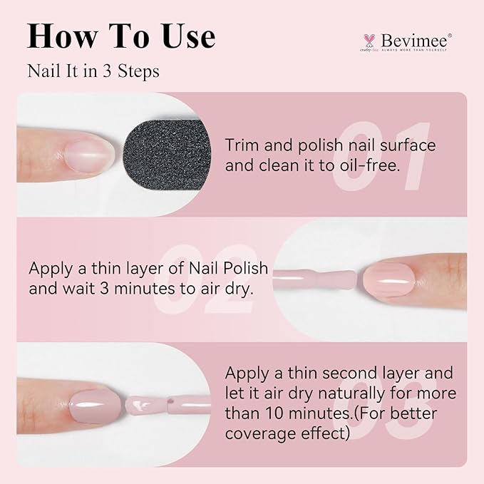 4-in-1 Pink Nail Polish, Gel-Like Nail Polish Quick Drying Light Pink Natural Long Lasting Color No UV Needed for Valentine's Day Gift Nail Art Manicure DIY at Home