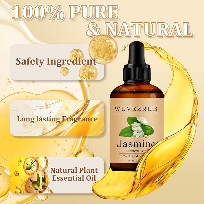 Jasmine Essential Oil 120ML - 100% Pure and Natural Oils for Aromatherapy Diffuser - 4 Fl Oz/Jasmine
