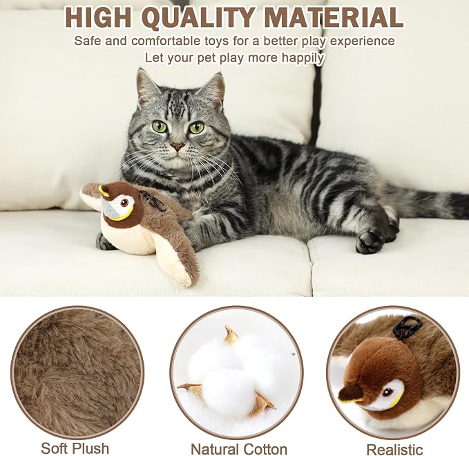 Tocirelo Cat Toy Flapping Bird (No Flying), Simulate Chirping Flappy Bird