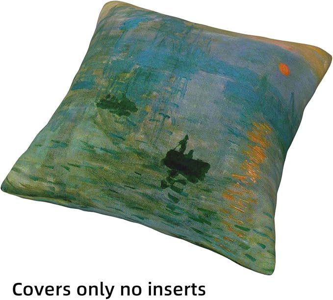 Claude Monet Painting Throw Pillow Covers 18x18 inches Set of 4 Sunrise The Impression Art Painting Pillow Cases Square Decorative Cushion Covers for Sofa Couch Car