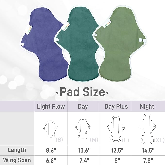 Langsprit Reusable Sanitary Pads for Women, Feminine Pads for Women Regular Absorbency Cotton Washable Cloth Menstrual Pads 6pcs Set with Mini Wet Bag Leakfree and Periods (Extra Large)