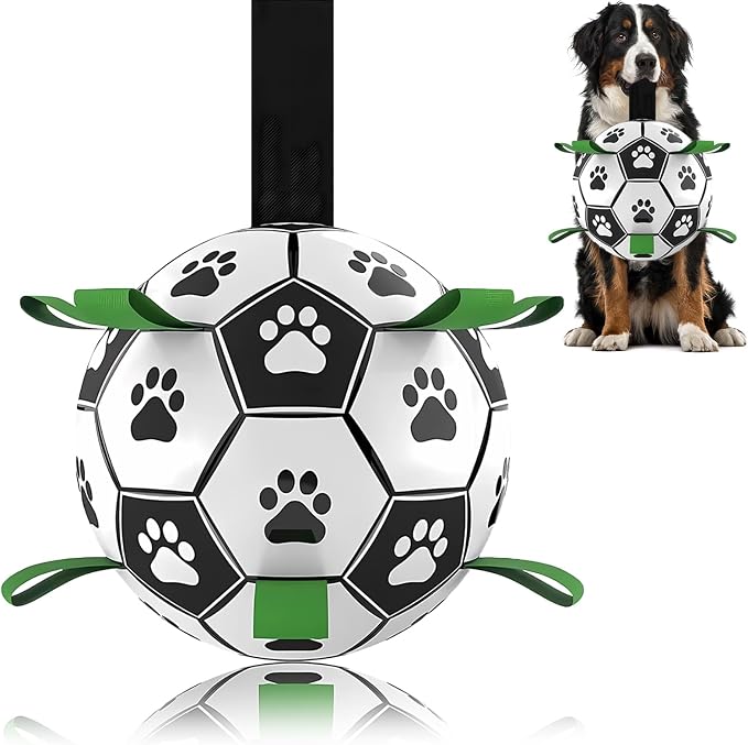 Ropes Soccer Balls Toy - Interactive Dog Toys for Tug of War, Puppy Birthday Gifts, Water Toy, Durable Balls World Cup for Large Dogs (9 Inch)