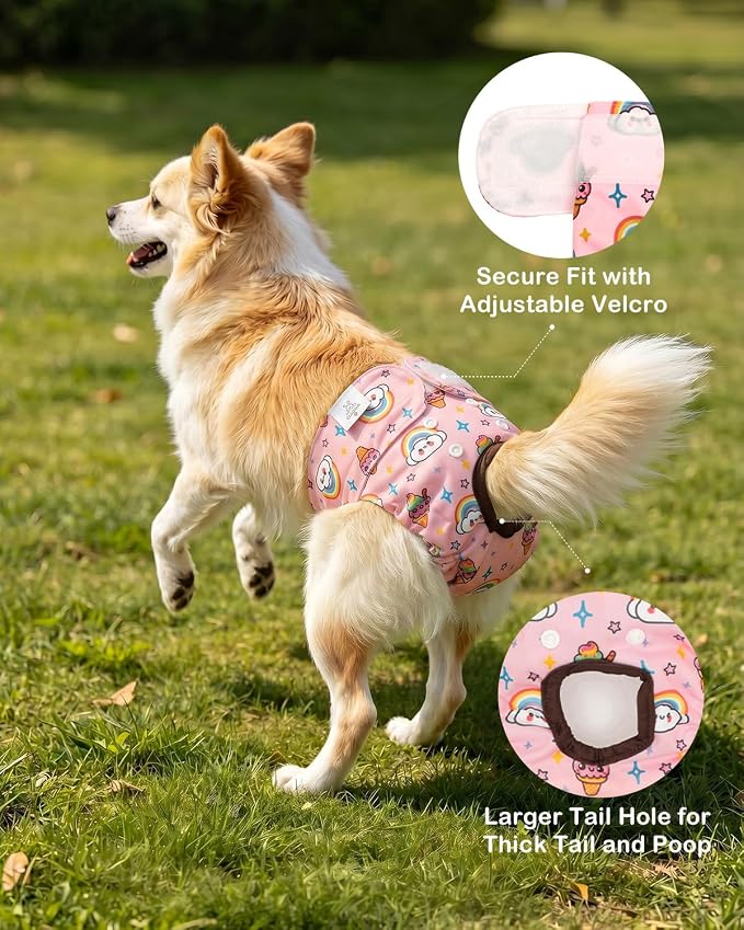 CuteBone Dog Diapers Female Washable Small Medium Large 3 Pack Reusable Doggie Diapers Puppy Period Pants for Doggy Heat Cycle Peeing
