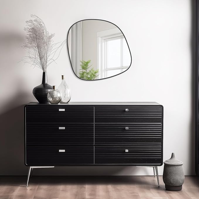 Asymmetrical Mirror, Irregular Wall Mirror, Wall Mirrors Decorative for Bedroom Living Room Entryway Hall, Unique Wall Mirror 27" H x 26" W, Black