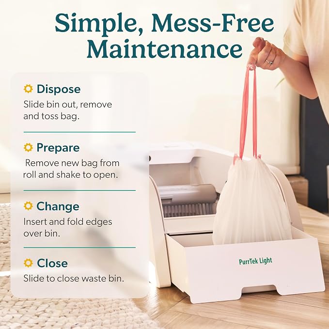 Petcove Self Cleaning Automatic Litter Box for Multi Cat Open Top/Quiet Operation ≤45 dB/Odor Control/Dual Anti-Pinch Safety/Easy App Control with Ultra Fast 5 GHz Wi-Fi - 60 Count Litter Bags