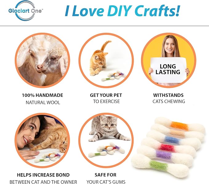Glaciart One MINI Swabs Cat Toys with Catnip - 6 Pk | Durable for Chew, Cute Cat Toys Interactive Kitty for Boredom, Exercise, & Play | Filled w/Organic Catnip for Anxiety & as Digestive Aid