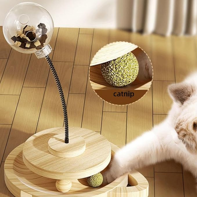 Cat Treat Ball Play Treat Dispenser Toy Catnip Roller Cats Slow Food Toy | Treat Dispenser, With Catnip, Roller Track Interactive, Solid Wood Feeder Ball，Slow Food Ball,Slow Treat Feeder