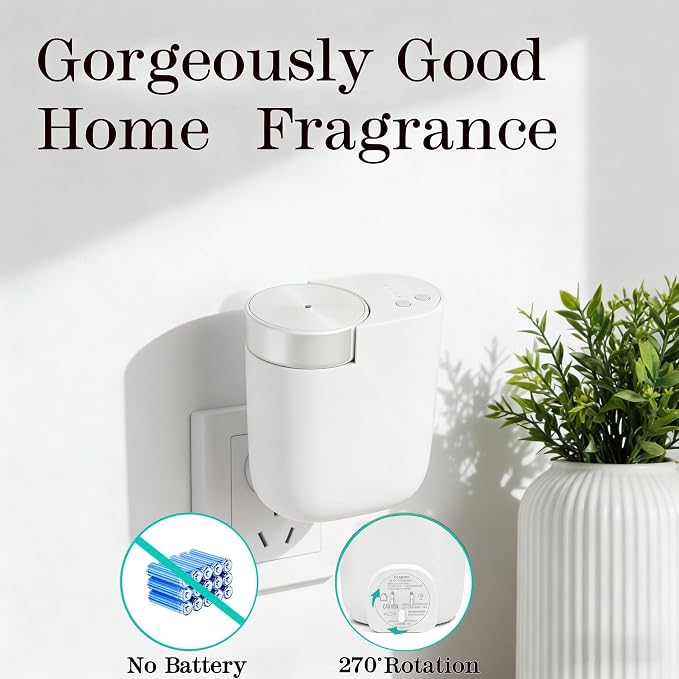 Waterless Diffuser for Essential Oil, Plug in Wall Scent Diffuser for Home, Quiet Cold Air Aromatherapy Diffuser with 500 Sq Ft Coverage, Includes 2×30ml Hotel-Inspired Oils (White)