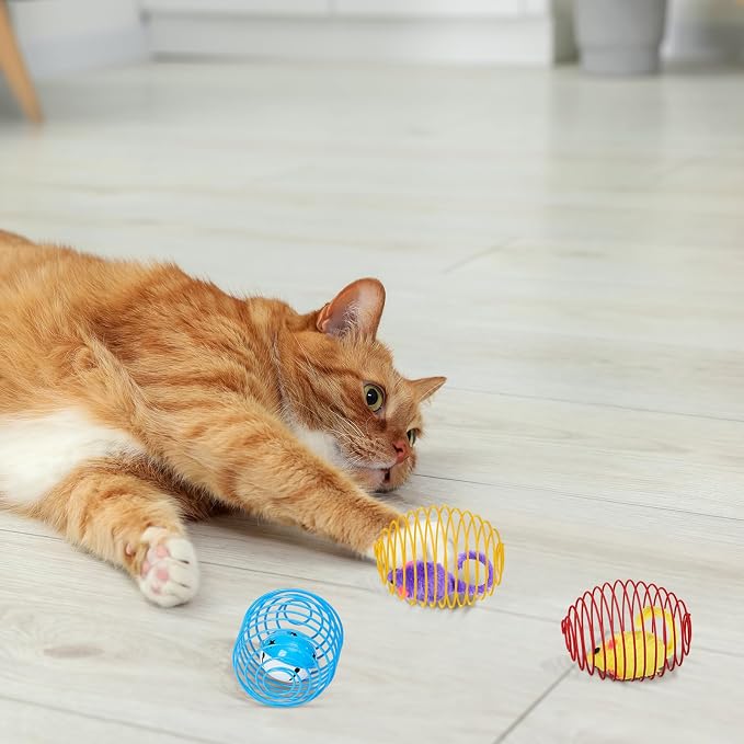 Jecery 5 Pcs Cat Toys Spring,Mouse and Bell,Multicolor