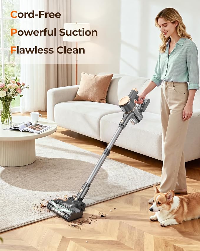 UML0 N8 Cordless Vacuum Cleaner,Lightweight Stick Vacuum with Powerful Suction,2200mAh Battery,40 Mins Runtime,Self-Standing, Rechargeable Vacuum Cleaners for Home Hardwood Floor Carpet Pet Hair