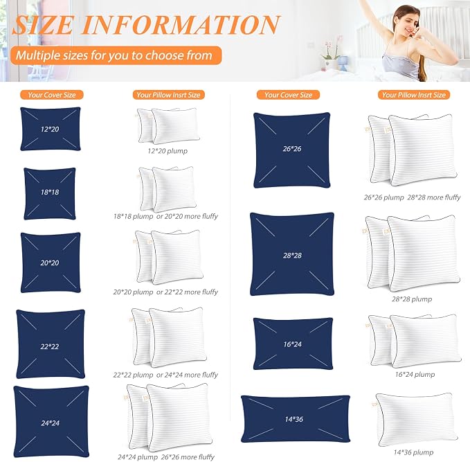 Yettbea 12x20 Inches Pillow Inserts Set of 2- Premium Soft Down Alternative Fill, Decorative Throw Pillows for Couch, Bed & Sofa, Supportive White Striped Bedroom Pillow Forms