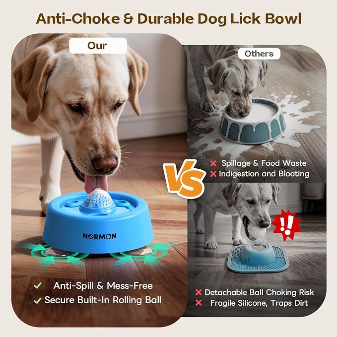 NORMON Dog Lick Bowl Slow Feeder with Rolling Ball & Suction Base
