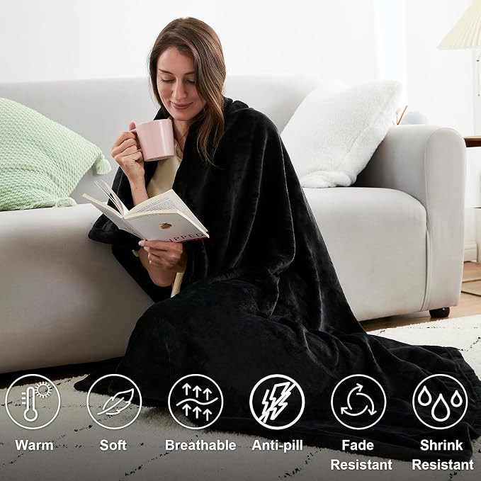 Hansleep King Black Fleece Blanket, Soft Flannel Bed Blanket | Fuzzy Cozy Blanket 90x108 Inches, Multi-use for Bed, Sofa, Couch, Travel, Camping, All Season Warm Lightweight Cover