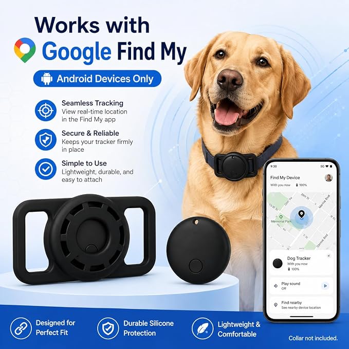GPS Smart Collar for Dogs, Android Pet Tag. Waterproof, Google Find My Compatible, No Monthly Fee. Advanced Tracker ensures Safety for Small to Large Dogs. (Tracker for Dog)