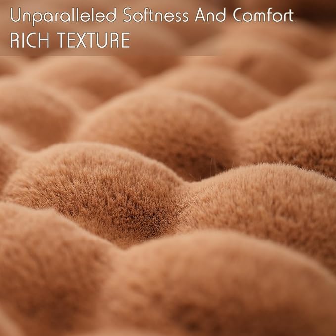 Super Comfort Oversized Warm Thick Bubble Luxury Plush Rabbit Faux Fur Throw Blanket, Fluffy Blanket,Soft Cozy Blanket for Couch Chair Bed Sofa Living Room (Brown, 60inX80in)