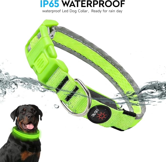 LED Dog Collar, Light Up Dog Collar,for Night Walking(Large,Green) | Adjustable,Bright RGB 7 Colors Light Glowing Collar,Waterproof,Nylon,Soft,For Medium and Large Dogs,USB C to Charge