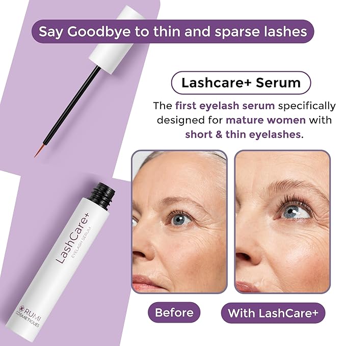 LashCare+ Eyelash Enhancing Serum For Mature Women - Longer, Thicker Lashes in 12 Weeks - For Sensitive Eyes, Natural Growth - Enhancement, Conditioner for Longer-Looking Lashes - 3 Months Supply