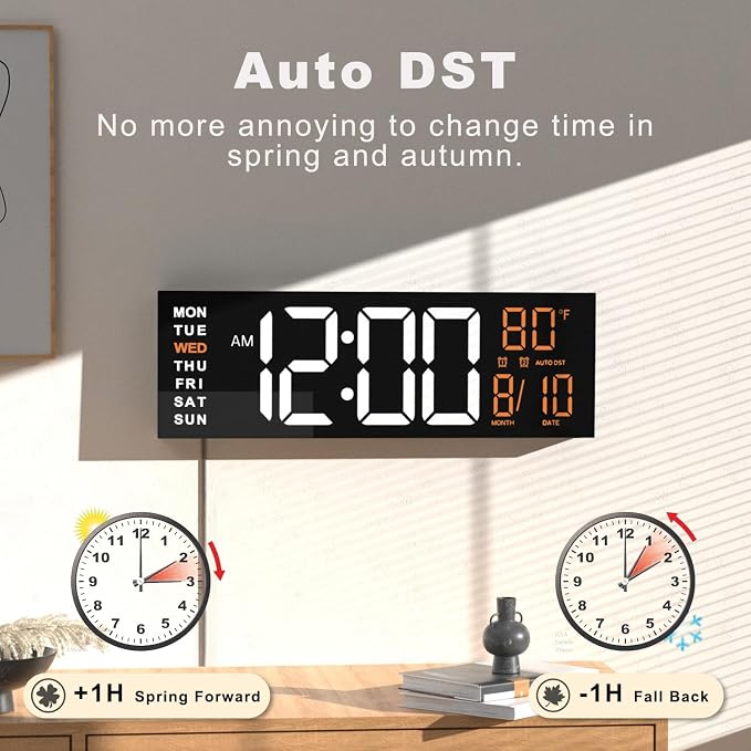 JALL 13" Large Digital Wall Mount Clock, Count Down Timer, Alarm, Big LED, DST, Temperature for Living Room Classroom Desk, Xmas, Birthday Gift for Senior Mom Dad, RGB