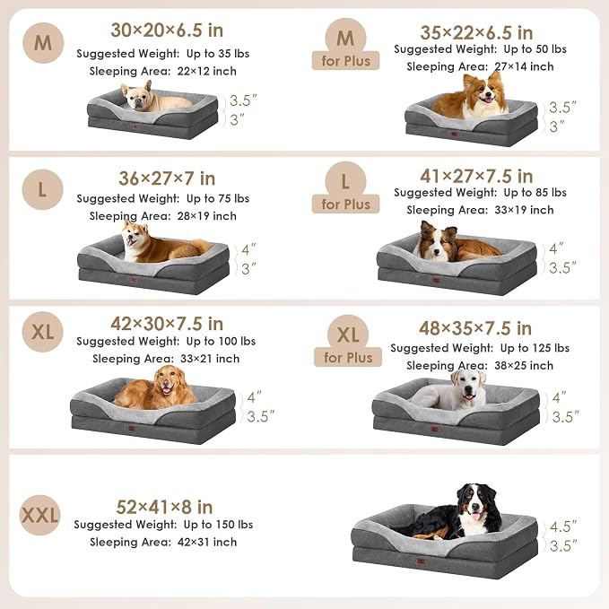 EHEYCIGA Orthopedic XL Dog Bed for Large Dog, Memory Foam Dog Couch, Grey | 48x35 Inch Extra Large Sized Dog Sofa with Sides, Waterproof Liner & Washable Removable Cover, Bolster Pet Couch