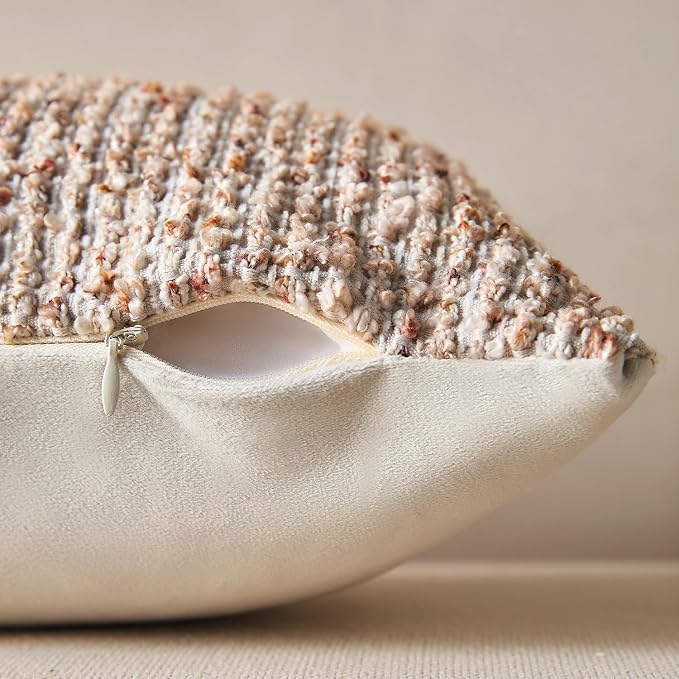 Allorry Soft Wool Decorative Throw Pillow Covers 24x24 Beige SY011A24 | Cozy Soft Touch,Neutral Textured Boho Cushion Covers for Modern Farmhouse Sofa Bedroom Living Room Decor