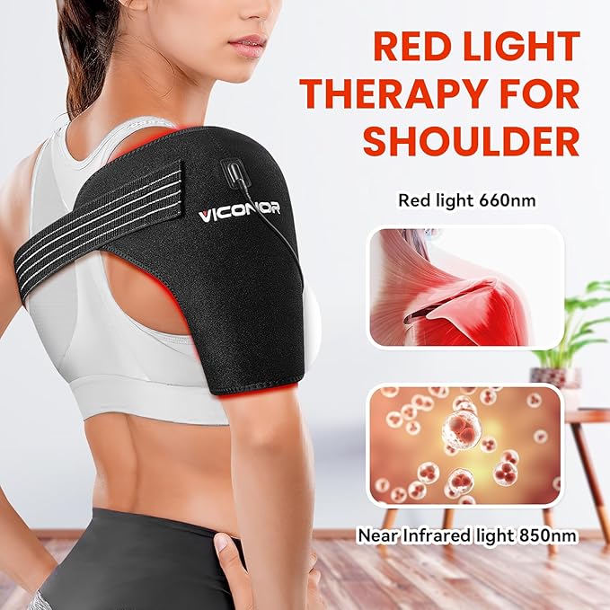 Viconor Red Light Therapy for Shoulder Pain Relife, Infrared Light Therapy for Body, Improve Joint Muscle， 660nm&850nm Red Light Shoulder Wrap with Massage, Black1