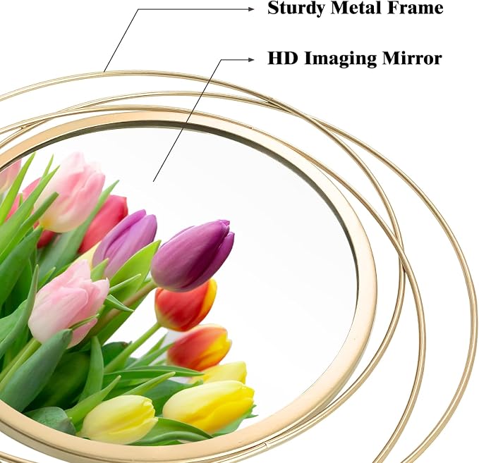3 Set Round Mirrors for Wall Decor Living Room Bedroom Bathroom Dining Room Metal Circle Mirror Set Boho Decorative Sunburst Wall Art Accent Entryway - Gold 9.5 in
