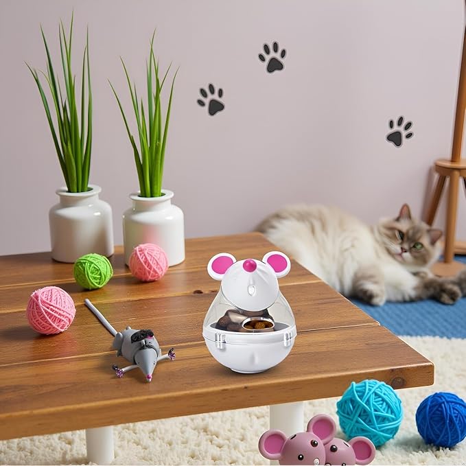 Beige Interactive Cat Toy, Mouse Shape Treat Dispenser, Food Storage Holder for Indoor Cats and Kittens, Cat Mice and Animals Toys for Pet Increases IQ Interactive & Food Dispensing