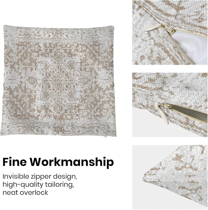AEIOAE Boho Pillow Covers 20x20 Inch Set of 2,Carpet Pattern Throw Pillows Case,Brown Beige White Ethnic Design Outdoor Decorative Square Linen Farmhouse Decor Cushion Covers for Home Sofa Bed Couch