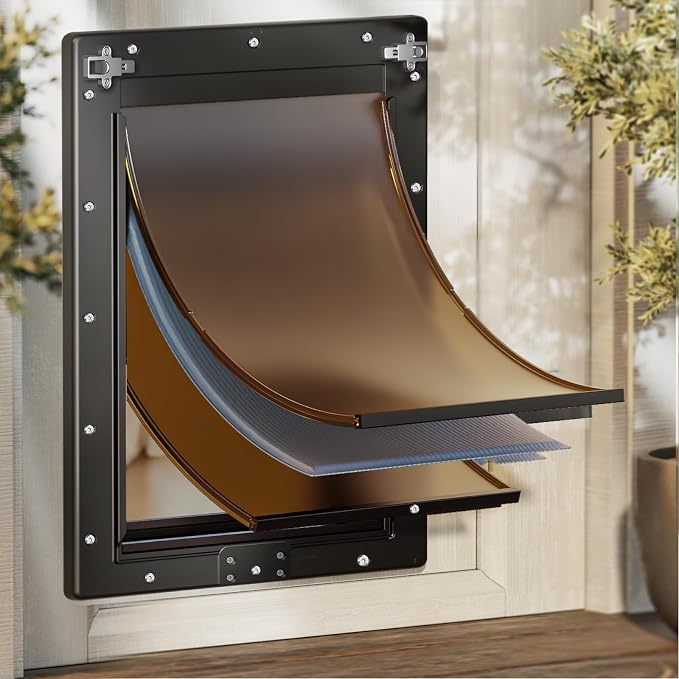 3-Flap Plastic Extra Large Dog Door for Door, Pets Up to 220 LB | Never Rust, Durable Plastic Frame, Insulated Flap, Energy Saving, Magnetic Seal, Windproof & Dustproof, Closing Panel