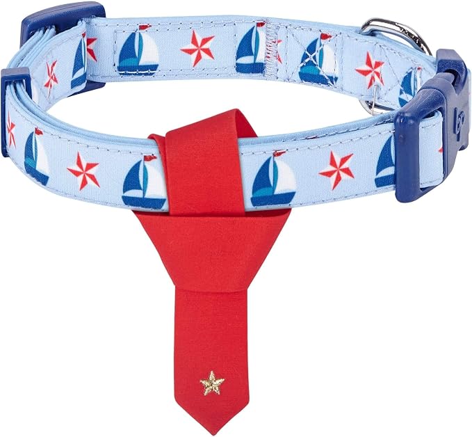 Blueberry Pet 4 Patterns Light Blue Starry Sailboat Designer Adjustable Tie Dog Collar, Medium, Neck 14.5"-20"