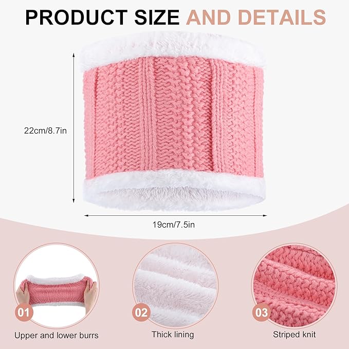 SATINIOR 5 Pcs Winter Hat Scarf Gloves Set Fleece Warm Lined Knit Beanie Hat Touch Screen Earmuff Gloves Warmer for Women(Pink,Cute Style)