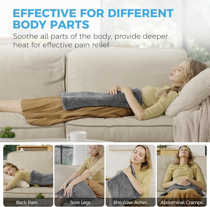 NOWWISH Heating Pad for Back, Period Cramps, Neck and Shoulder, 12x24 Inches Electric Throw with 6 Heat Settings, Timer and Auto Shut Off, Machine Washable, Birthday Gifts for Women Men, Grey
