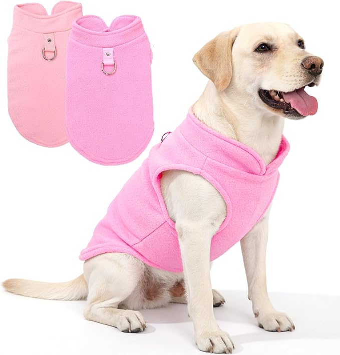XXL Dog Sweater, Dog Sweater for Medium Large Dogs Winter Warm Pet Sweater Thick Clothes Coat Fleece Dog Sweaters with Leash Ring for French Bulldog, Dachshund,Pink ((27-36lbs))