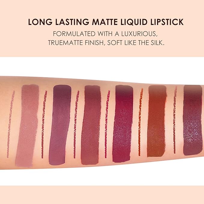 BestLand 12Pcs Matte Liquid Lipstick + Lip Liner Pens Set, Velvety Nude Lip Stain Waterproof Long Wear Makeup Gift Set