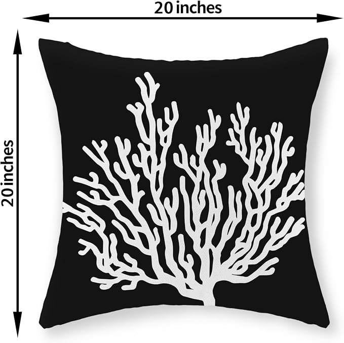 Coastal Pillow Covers 20x20 Set of 2 Black Starfish Throw Pillows Nautical Ocean Decorations Summer Beach Coral Pillowcase Outdoor Decor Linen Farmhouse Square Cushion Case for Sofa Bedroom