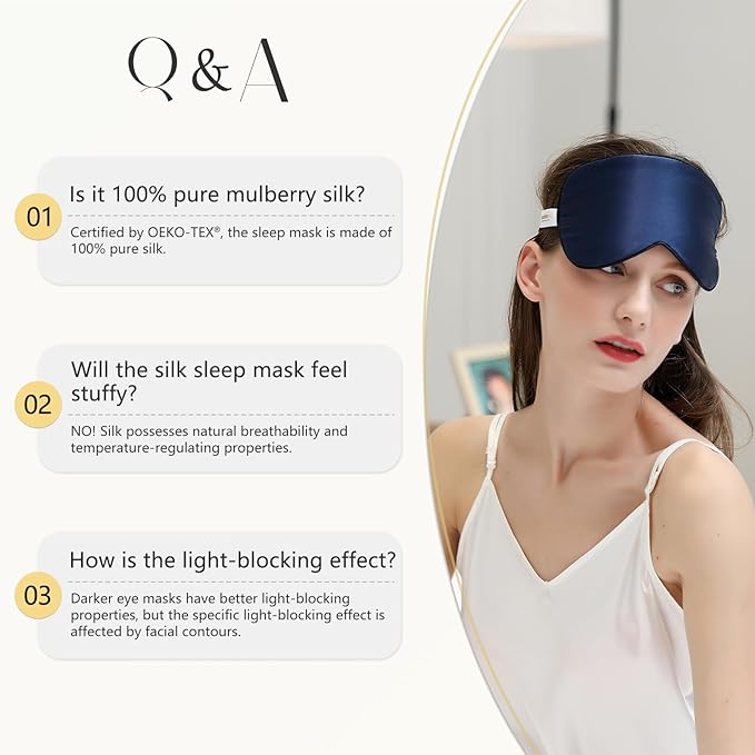 ZIMASILK 100% Natural Silk Sleep Mask Blindfold,Adjustable Super-Smooth Soft Eye Mask for Sleep with Bag(Go Away - Navy Blue)
