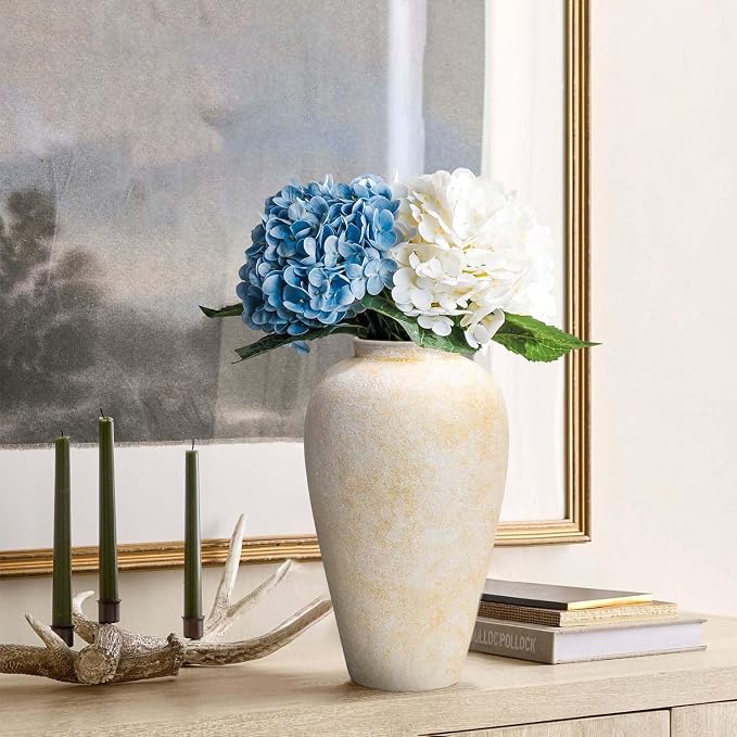 Ceramic Flower Vase Home Decor - 9.2 inch Large Farmhouse Table Vases, Rustic Decorative Vases for Kitchen Living Room Coffee Dining Shelf Mantel Decoration