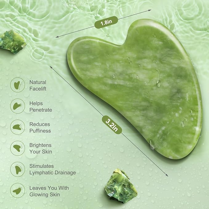 Jade Stone Gua Sha Massage Tool Set Larger Guasha Board with Handle Muscle Scraping Massage Tools Facial Anti Cellulite Spa Acupuncture Tools for Back Neck Face Leg Massage, Lymphatic Drainage