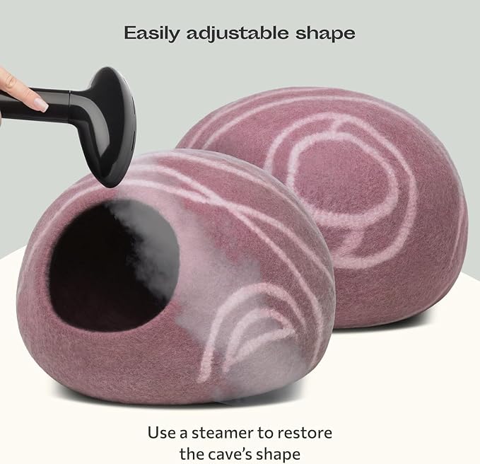 Cat Cave - Merino Wool Bed for Indoor Cats (Rose Gold, Large) | Cat Bed Enclosure, Premium Felt, Handmade, Super Soft, Lightweight, Breathable, Adjustable Shape