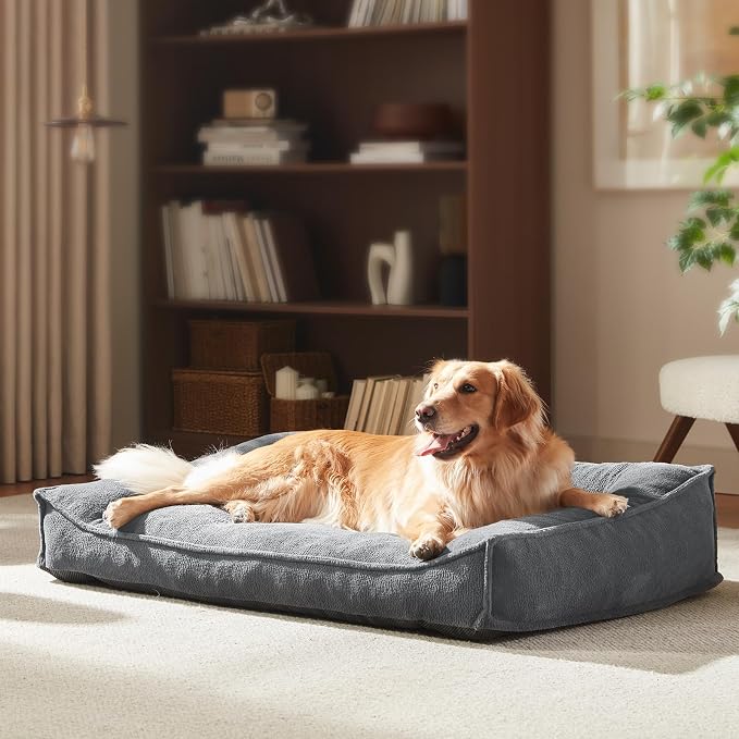 FURTIME XL Orthopedic Dog Bed Large Sized Dog, Extra Washable Dog Couch 42" | Supportive Thick Pet Sofa, Ergonomic Slant Dog Beds with Removable Cover, Ultra Soft Surface & Non-Slip Bottom, Light Grey