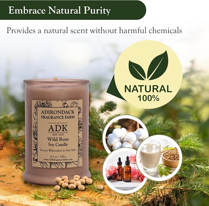 ADK Wild Rose Scented Candle, 4.5 Oz Aromatherapy Candle, Proudly Poured in The USA, Natural Wax for Relaxation and Home Décor, for Gift, Kitchen, and Living Spaces